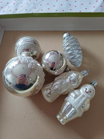 Oude Zilveren Kerstballen Set engel eskimo kant brocante beschikbaar voor biedingen