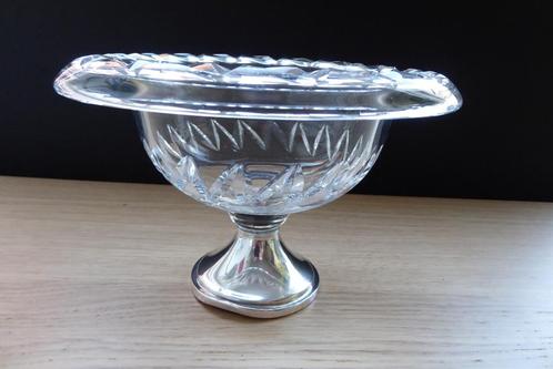 Vintage kristallen bonbonschaal op zilveren voet (zwaard835), Antiek en Kunst, Antiek | Glas en Kristal, Ophalen of Verzenden