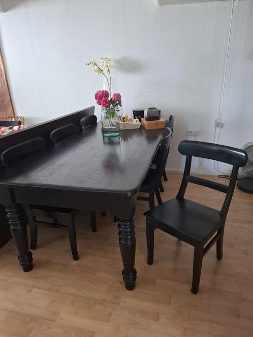 Eetkamertafel met 6 stoelen - zwart, Huis en Inrichting, Stoelen, Gebruikt, Vijf, Zes of meer stoelen, Hout, Zwart, Verzenden