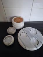 Vintage marmer tafel set, kandelaars en onderzetters, Ophalen of Verzenden, Gebruikt, Overige materialen, Minder dan 25 cm