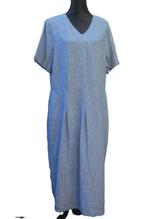 BONITA blauw/wit gestreepte linnen jurk maat 46, Maat 46/48 (XL) of groter, Bonita, Zo goed als nieuw, Onder de knie