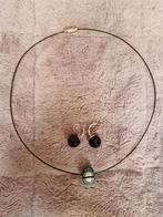 Ketting met hanger en oorbellen 925, Sieraden, Tassen en Uiterlijk, Oorbellen, Ophalen of Verzenden, Zo goed als nieuw, Zwart