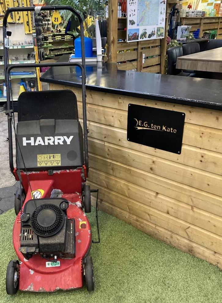 Harry cirkelmaaier met opvangbak (geelnr 21), Tuin en Terras, Grasmaaiers, Gebruikt, Benzine-grasmaaier, 40 t/m 49 cm, Cirkelmaaier
