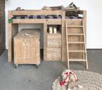 Steigerhouten halfhoogslaper inclusief bureau, Lattenbodem, Ophalen of Verzenden, Zo goed als nieuw, 85 tot 100 cm