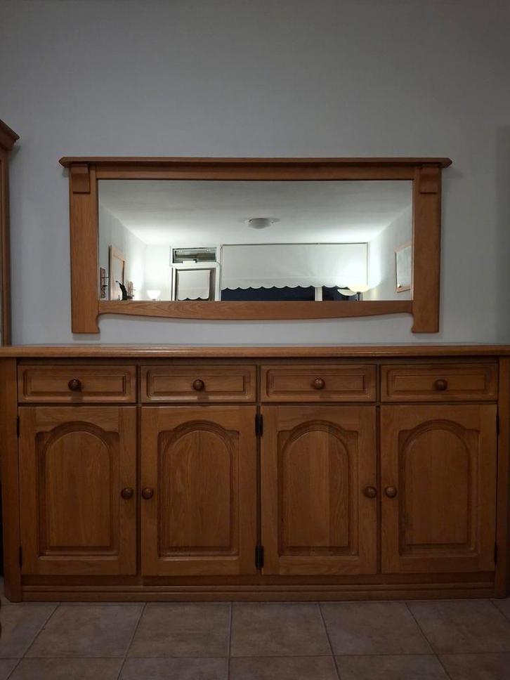 Dressoir met spiegel - Houten kast, Huis en Inrichting, Kasten | Buffetkasten, Gebruikt, 100 tot 150 cm, 150 tot 200 cm, 25 tot 50 cm