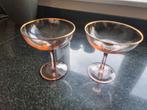 Twee Roze Champagnecoupes met Gouden Rand, Glas of Glazen, Ophalen of Verzenden, Overige stijlen, Glas