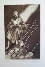 Exlibris K. Smetanova, meisje met vredesduiven, Antiek en Kunst, Kunst | Etsen en Gravures, Verzenden