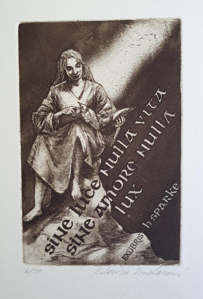 Exlibris K. Smetanova, meisje met vredesduiven, Antiek en Kunst, Kunst | Etsen en Gravures, Verzenden