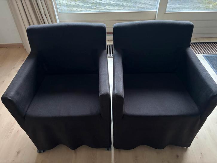 Set van 4 stoelen (eventueel 5), Huis en Inrichting, Stoelen, Gebruikt, Vier, Stof, Bruin, Ophalen