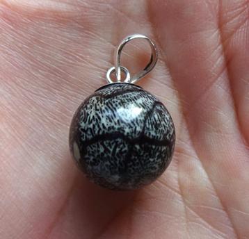 Zilveren hanger: zebra toermalijn bolletje beschikbaar voor biedingen