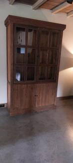 Koloniale teakhouten kast, Ophalen, Glas, 100 tot 150 cm, 200 cm of meer