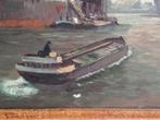 Havengezicht Scheepvaart olieverf doek Maritiem Schilderij, Antiek en Kunst, Ophalen of Verzenden