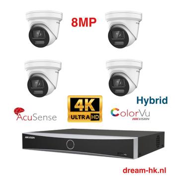 8MP Hikvision Hybrid ColorVu AcuSense IP PoE set/NVR+4camera