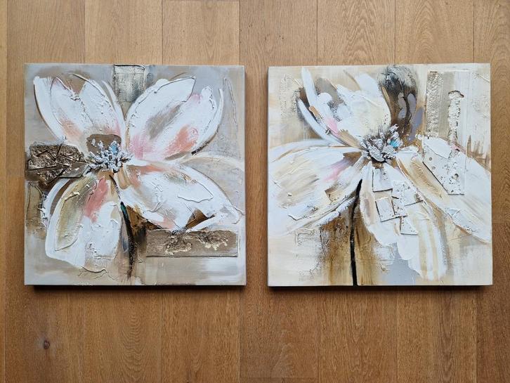 Schilderijen SET – Bloemen Canvas – 3D structuur- NIEUWSTAAT, Huis en Inrichting, Woonaccessoires | Schilderijen, Tekeningen en Foto's