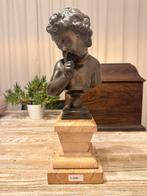 Antieke bronzen buste van een kind, Ophalen of Verzenden, Brons