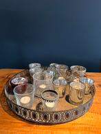 Kaarsenplateau – Decoratieschaal incl kaarsenhouders 40cm, Ophalen of Verzenden, Zo goed als nieuw, Rond, Metaal