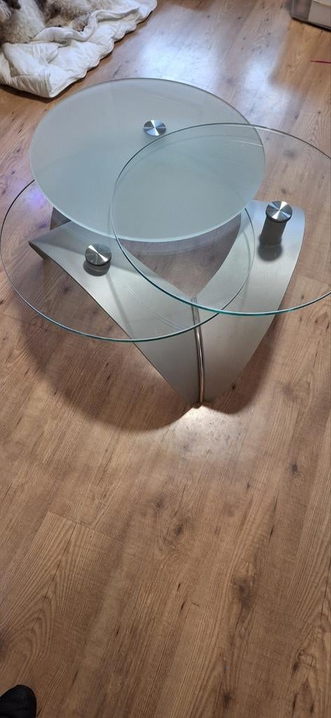 Salontafel met 3 glazen schijven, Ophalen, Gebruikt, 50 tot 100 cm, Rond