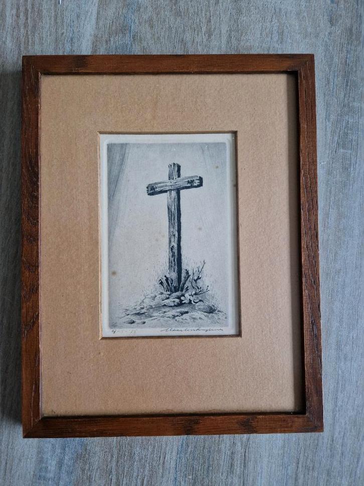 Ets met kruis van Maarten Langbroek, Antiek en Kunst, Kunst | Etsen en Gravures, Ophalen of Verzenden