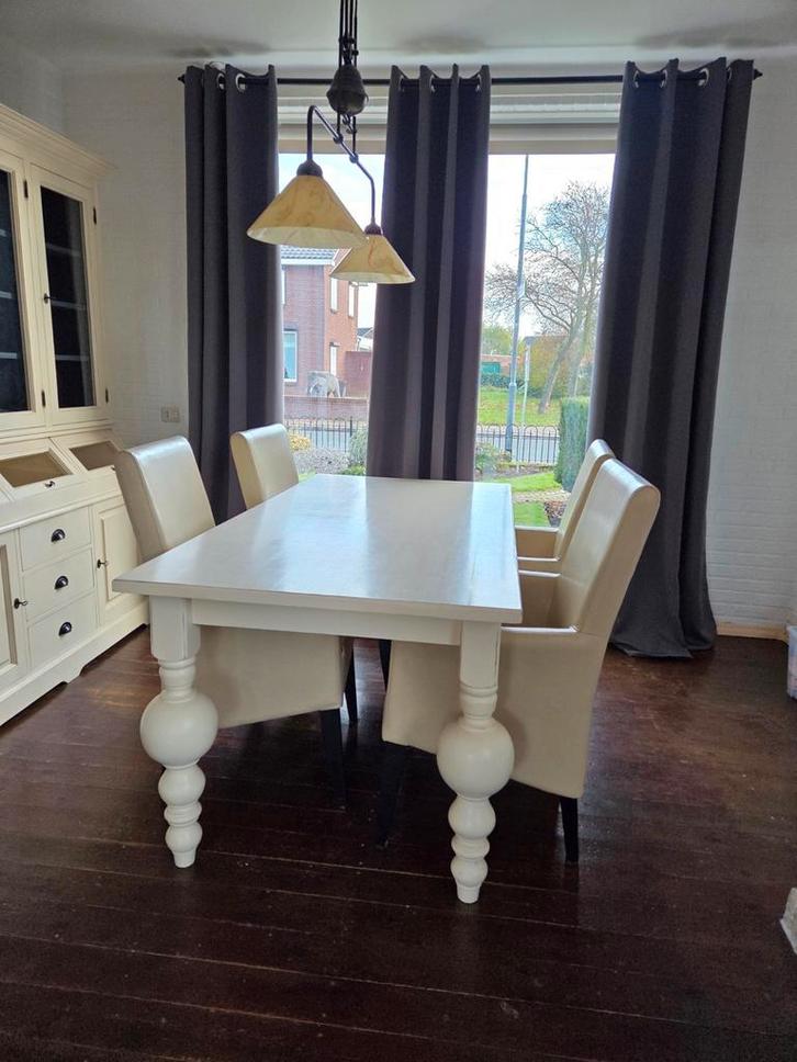 Eethoek met tafel en 4 lederen stoelen, Huis en Inrichting, Tafels | Eettafels, Gebruikt, 100 tot 150 cm, 150 tot 200 cm, Vier personen