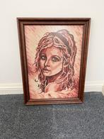 Geborduurd Schilderij vrouw in Klassieke Lijst, Minder dan 50 cm, 50 tot 75 cm, Ophalen of Verzenden, Zo goed als nieuw