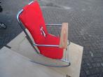 antiek poppen schommelstoeltje met rode stof chrome frame, Antiek en Kunst, Ophalen of Verzenden