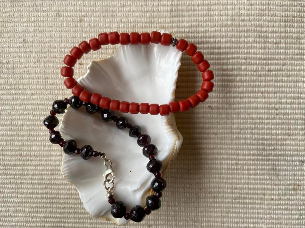 Armband antiek granaten bloedkoraal, Sieraden, Tassen en Uiterlijk, Antieke sieraden, Verzenden, Zilver, Armband