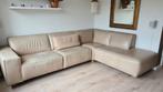 Leren hoekbank taupe met lendekussen - iets verkleurd, Gebruikt, Hoekbank, Leer, Ophalen of Verzenden