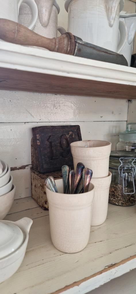 lotje van 3 oude~beboterde melkbekers~oud servies, Antiek en Kunst, Curiosa en Brocante, Ophalen of Verzenden
