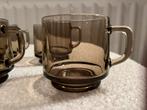 6 Vintage Douwe Egberts Moccona kopjes van bruin rookglas, Ophalen of Verzenden, Overige stijlen, Kop(pen) en/of Schotel(s), Glas