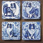 Sheltie Delfts Blauw onderzetters met houder, Ophalen of Verzenden, Nieuw, Glas of Kopje