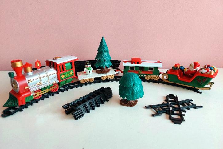 Vintage Kerst treintje met baan - trein kerstman deco, Diversen, Kerst, Gebruikt, Ophalen of Verzenden