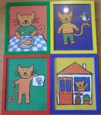 4 Schilderijen / Portretten / Lijsten 18 x 23 cm met poezen, Huis en Inrichting, Woonaccessoires | Schilderijen, Tekeningen en Foto's