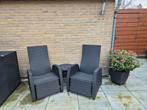 2 Jutlandia Dovre zwarte loungestoelen Jysk met kussens, Ophalen of Verzenden, Gebruikt, Wicker, 2 zitplaatsen