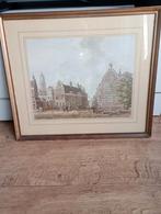 Oude prent van een stadsgezicht, Antiek en Kunst, Ophalen