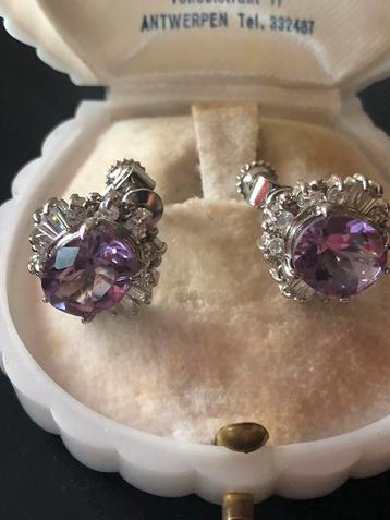 Oorbellen Schroef oorbellen Paarse Steen Zilver kleurig beschikbaar voor biedingen