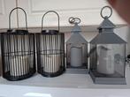 Lantaarns op batterijen, zwart en grijs, metaal., Huis en Inrichting, Woonaccessoires | Kandelaars en Kaarsen, Ophalen, Grijs