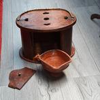 Antieke, houten voetenstoof / kerkstoof met test aardewerk, Ophalen