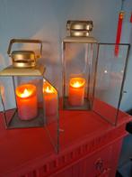 set van 2 mooie Decor lantaarns messing goud en glas, Huis en Inrichting, Gebruikt, Ophalen, 25 tot 50 cm