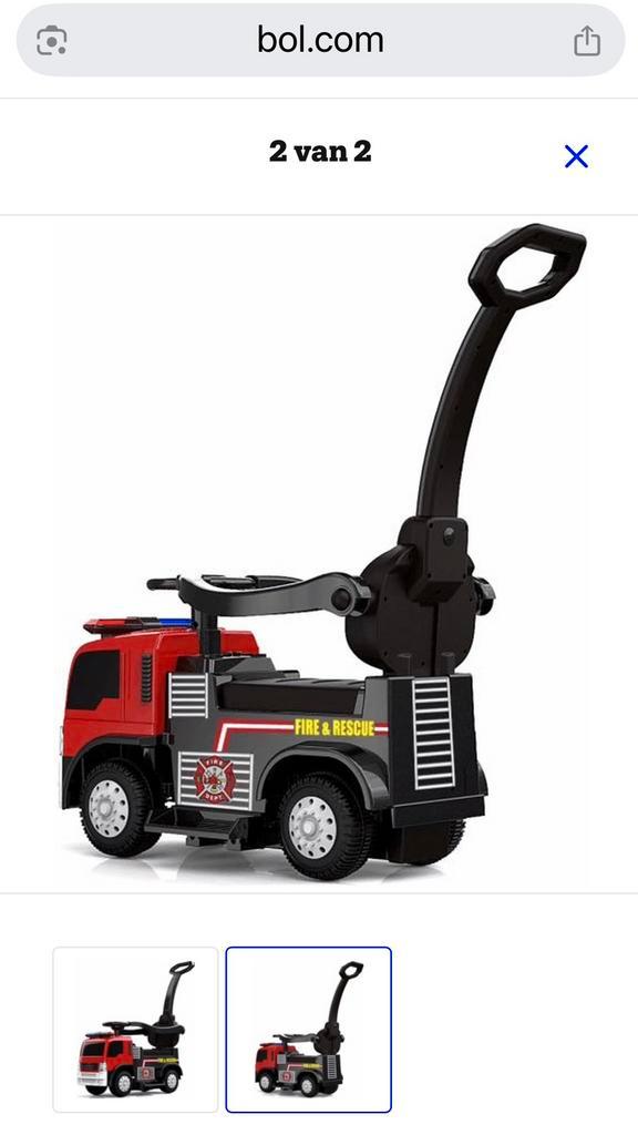 Loopauto brandweer met duwstang - elektrisch, Kinderen en Baby's, Speelgoed | Buiten | Voertuigen en Loopfietsen, Zo goed als nieuw