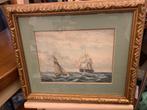 Oude aquarel - twee zeilschepen op zee, Antiek en Kunst, Kunst | Schilderijen | Klassiek, Ophalen