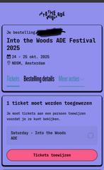 2x tickets Into The Woods ADE Zaterdag, Tickets en Kaartjes, Twee personen