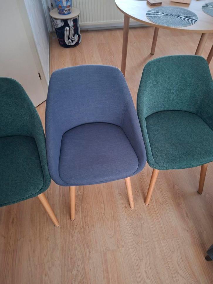 Eetkamer stoelen kuip model groen blauw houten poten, Huis en Inrichting, Stoelen, Grijs, Ophalen
