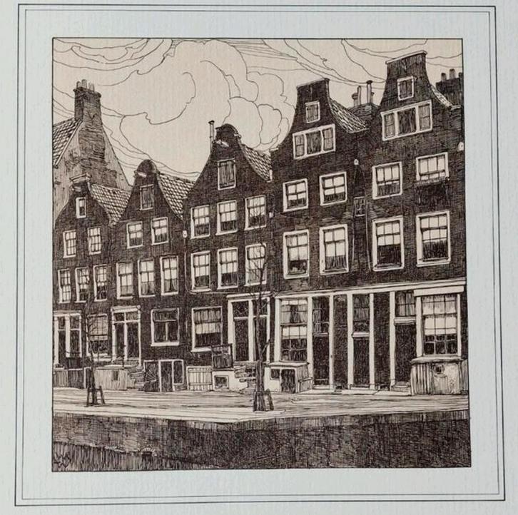 Prent Looiersgracht Amsterdam 1970, Antiek en Kunst, Kunst | Etsen en Gravures, Ophalen of Verzenden
