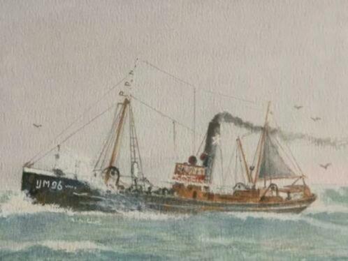 Aquarel Vissersschip Ijmuiden 96 Vios 4 A. Vos, Antiek en Kunst, Kunst | Schilderijen | Klassiek, Ophalen