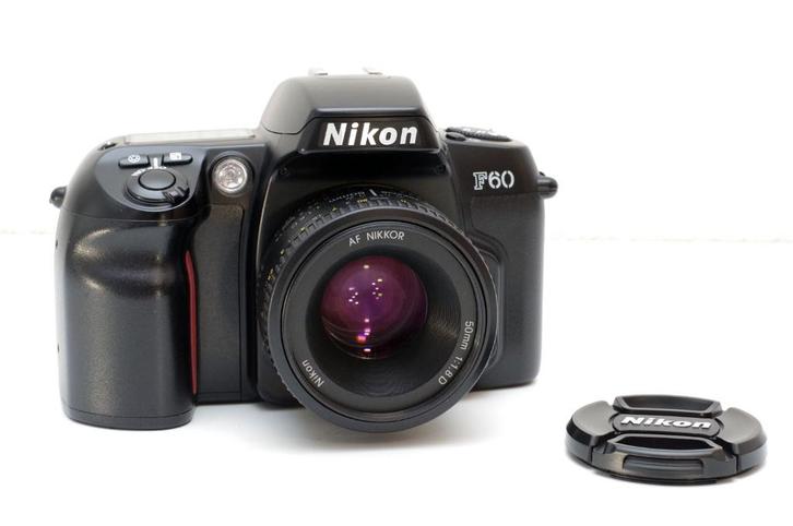 Nikon F60 film F-mount SLR + Nikon 50mm f/1.8 lens + batt., Audio, Tv en Foto, Fotocamera's Analoog, Refurbished, Spiegelreflex