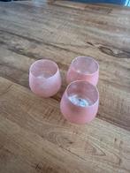 3 roze glazen thee lichtjes, Huis en Inrichting, Woonaccessoires | Kandelaars en Kaarsen, Overige materialen, Overige kleuren