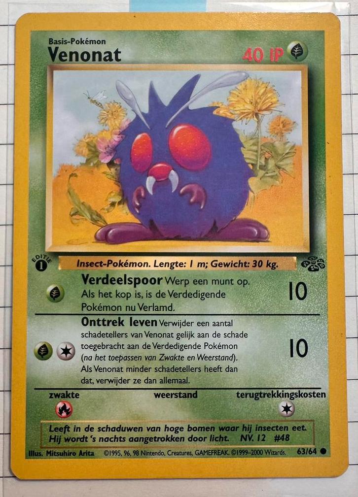 Venonat #63 Pokemon Jungle NEDERLANDS   1st ED, Hobby en Vrije tijd, Verzamelkaartspellen | Pokémon, Zo goed als nieuw, Losse kaart