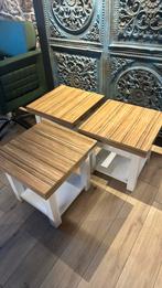 2 stuks vierkant tafel hout wit salontafel, 50 tot 100 cm, Modern, Eikenhout, Zo goed als nieuw