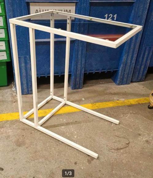 Bijzettafeltje aanschuiftafeltje metaal met glas, Antiek en Kunst, Curiosa en Brocante, Ophalen