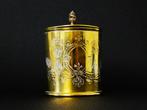 Messing teacaddy theedoos met ridderhelm deksel handgreep, Antiek en Kunst, Ophalen of Verzenden